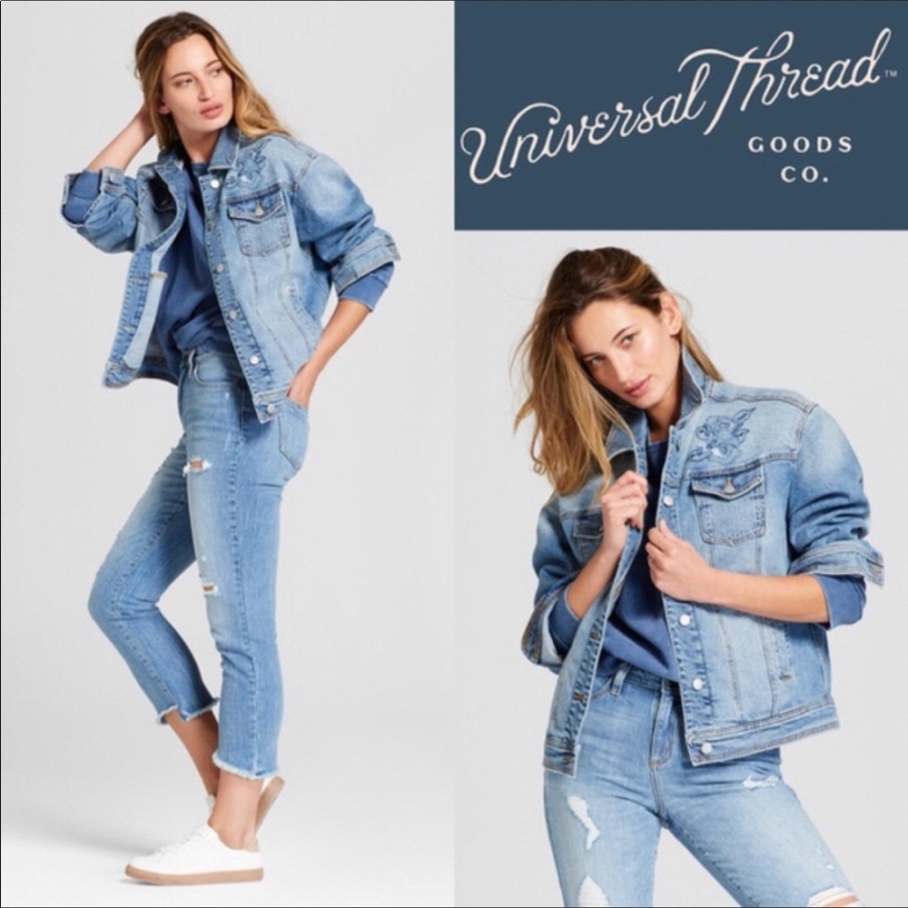 Universal Thread XL denim jacket floral embroidery - Picture 6 of 7